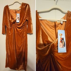 Tatyana 3x Coffee Velvet Midi Dress - NWT